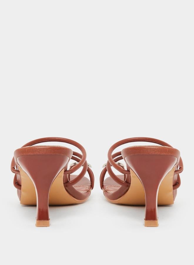 Styli Women Tan Strappy Stiletto Heel Sandals - Image 4